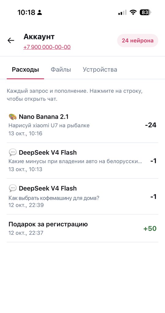 Расходы в аккаунте